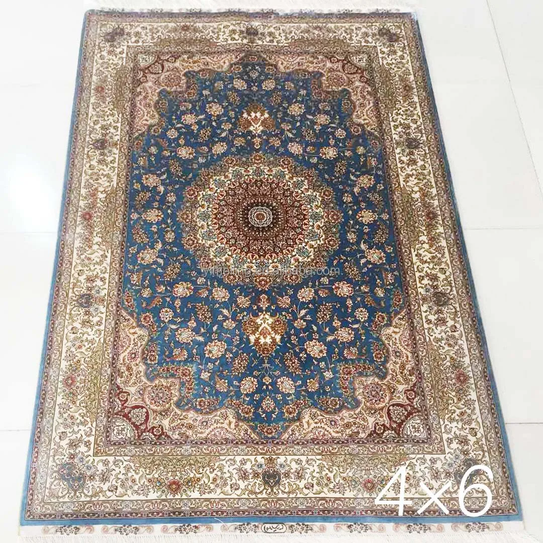Handmade Hand-knotted Oriental Silk Material Tabriz Kashan Heriz Design Persian Rug