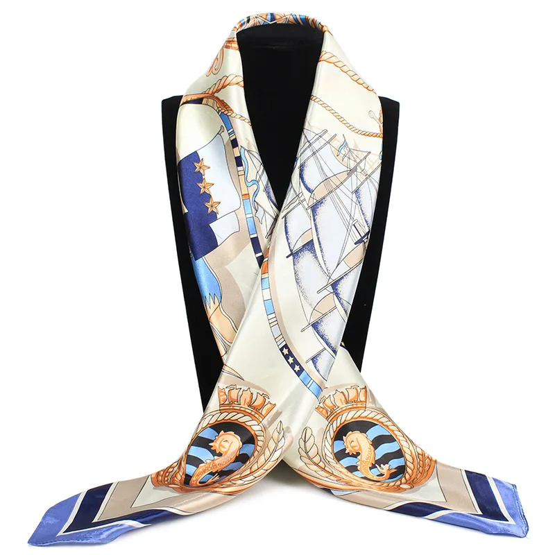 Factory OEM Fashion Foulard Shawl Scarfs Big Size 90*90cm Square Hair Head Scarves Satin Silk Scarf