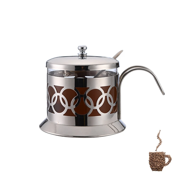 
0.2l Sustainable Matt Shinny Silver Metal Gold Sugar Pot With Spoon 