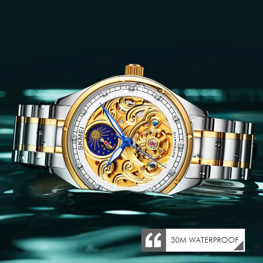 Factory OEM High Quality Skmei M025 New Design Mechanical Watches Diamond Automatic Wristwatches 3ATM Stainless Steel Watch