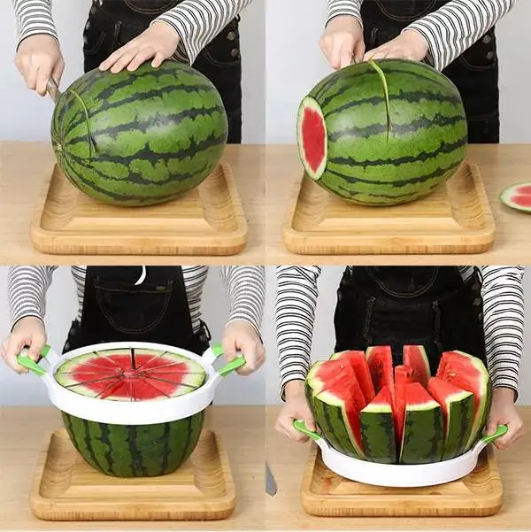 wholesale low MOQ High quality stainless steel fruit Kitchen tools watermelon slicer melon cutter Comfort Silicone Handle