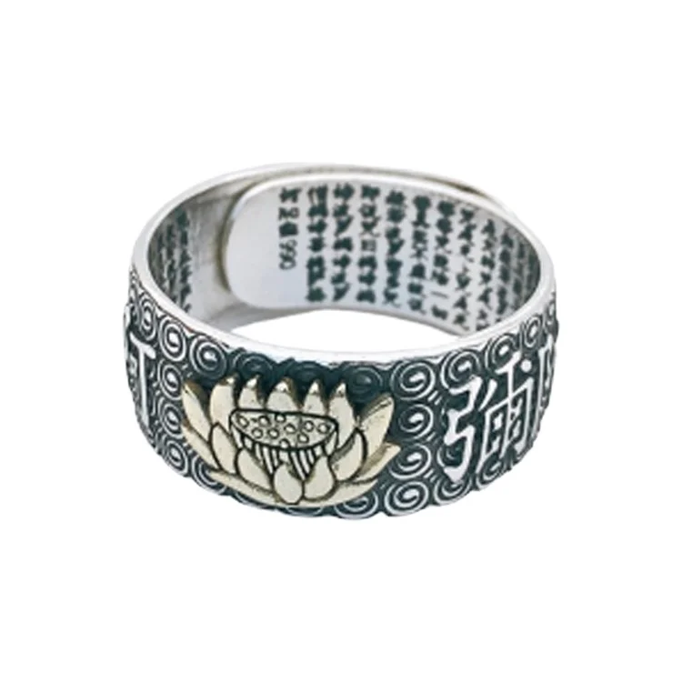 Certified Nanmo Amitabha Ring Male Couple Sterling Silver Retro Ring Female Buddhist Jewelry Peaceful Transfer Charm