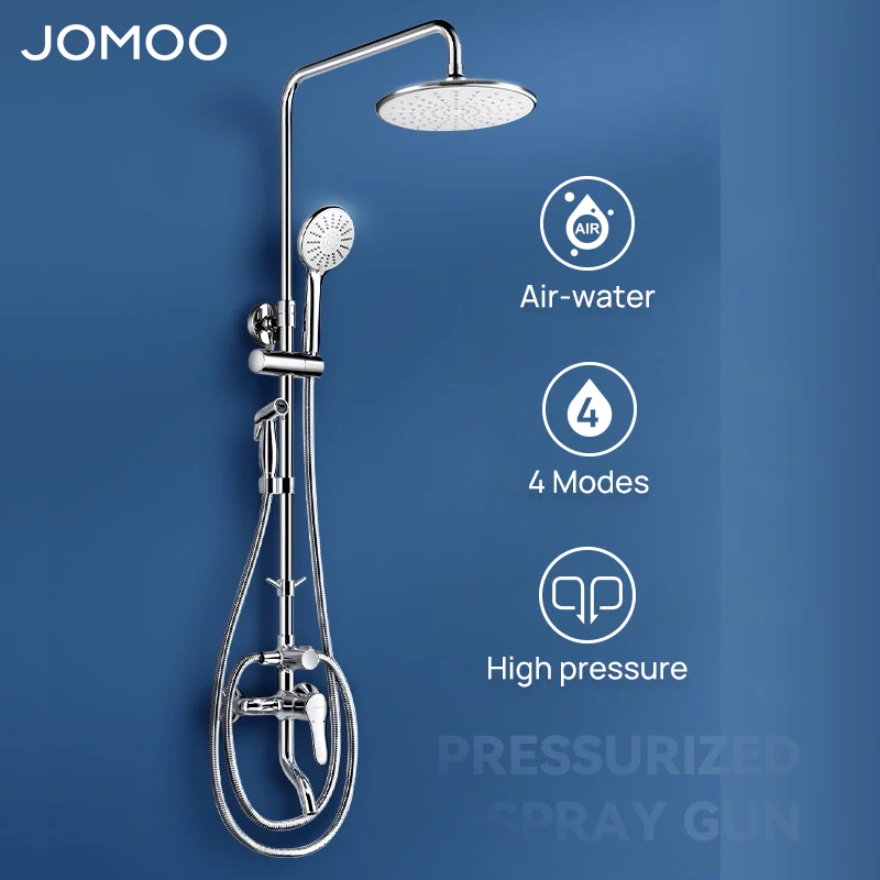 JOMOO 3 In 1 High Pressure Silica Gel Rainfall Shower Set One-Button Stop Shower Mixer With Integrated jet spray