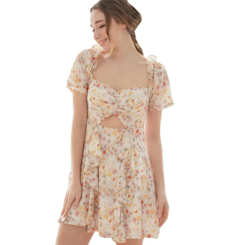 New dress Custom lady dress summer casual Fashion beautiful floral elegant sexy formal evening mini short dress for women girl