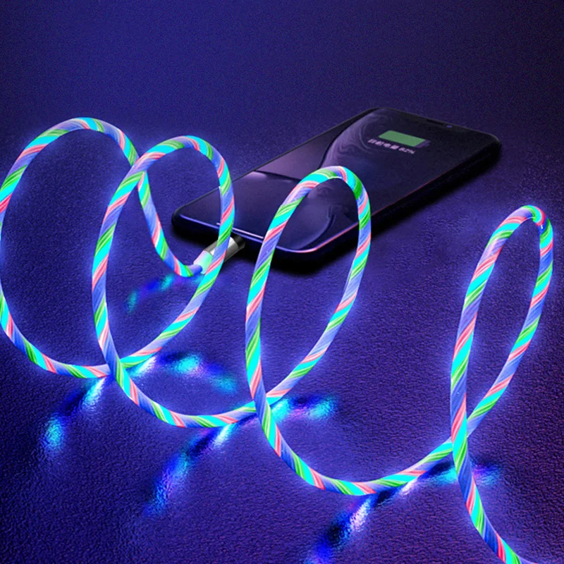 
2021New arrival 3 In 1 Led Super Magnetic Adsorption Fast Colorful Streamer Charging Cable 