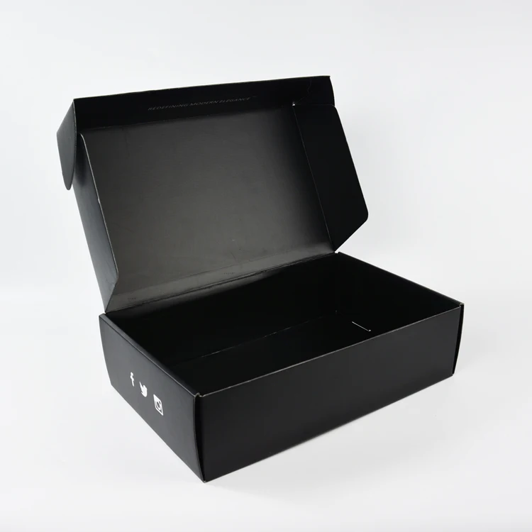 High quality black color hard cartons corrugated shipping box G flute foldable mailer postal paper cardboard boxes packaging