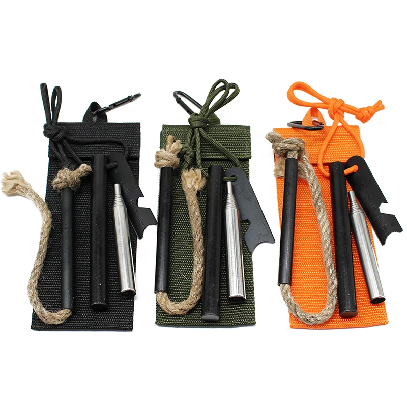 Backpacking Multitool Carry Pouch Pocket Fire Bellow Tinder Emergency Fire Starter Kit for Campfires