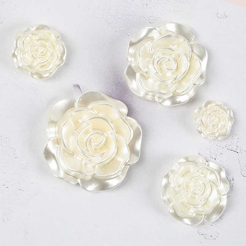 Shiny Pearlized Flower Beads 12mm Flat Back Acrylic Rose Flower Cabochons DIY Jewelry for decorate shoes and clothes