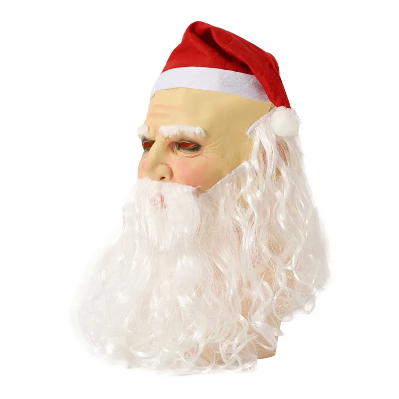 Santa claus Party Mask Realistic Latex Mask Full Over Head  Christmas Masks with Red Santa Hat and Beard Overhead