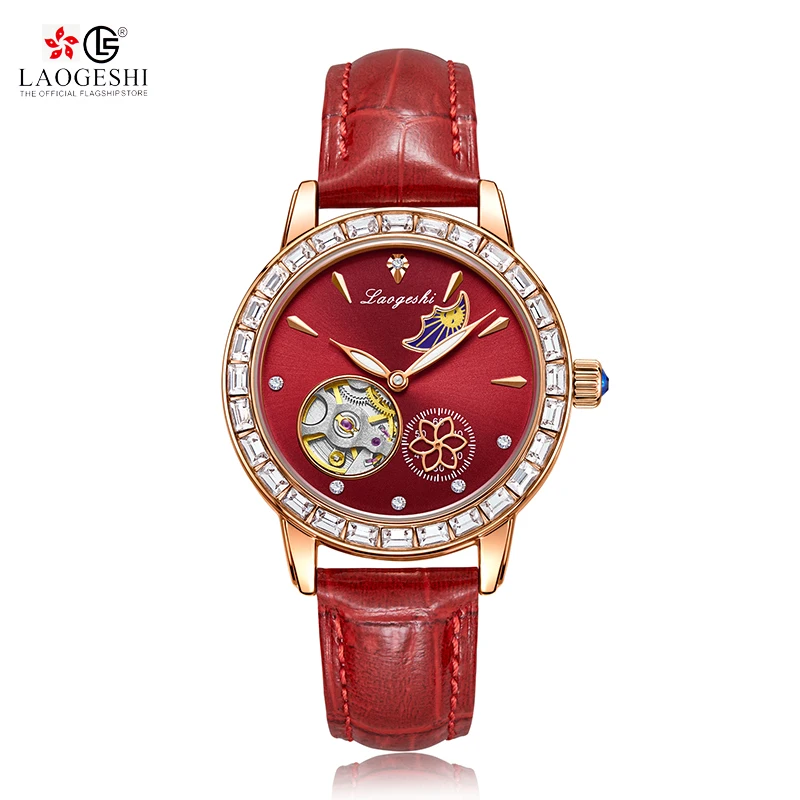 New Brand LAOGESHI 1009 Ladies Automatic Watches Buy Online Rose Gold Wristwatches Leather Strap Waterproof Women Watches Luxury