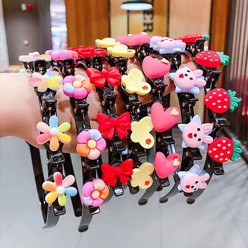 Mgirlshe 2021 Summer Popular Plastic Flowers Fruit Animal Cartoon Kids Hair Clips Headwrap Non-slip Headband for Gilrs Fashion