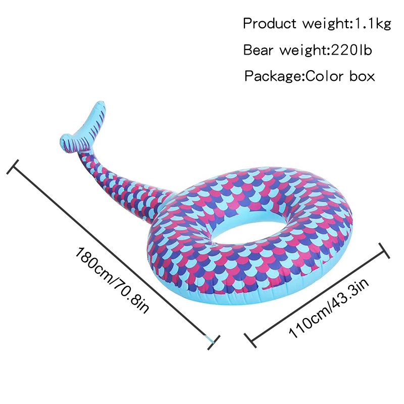 Plastic Inflatable Mermaid Tail Pool Floats Swimming Ring Summer Party Floating Bed Air Mattress Lounger For Adults