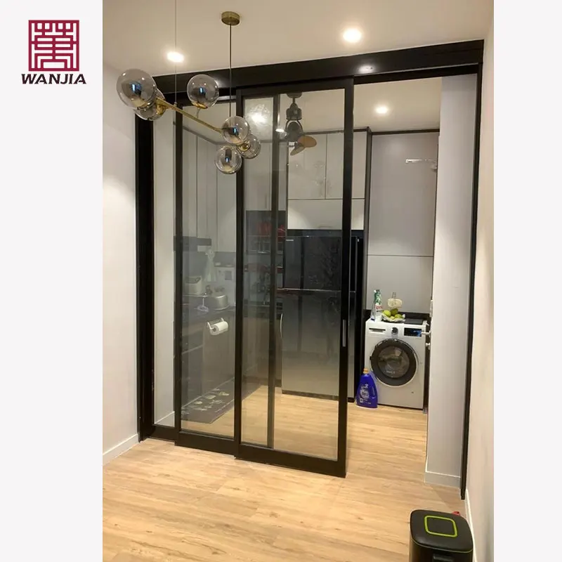 WANJIA Aluminum Sliding Glass Doors Customized Aluminum Frame Interior Noiseless Sliding Door