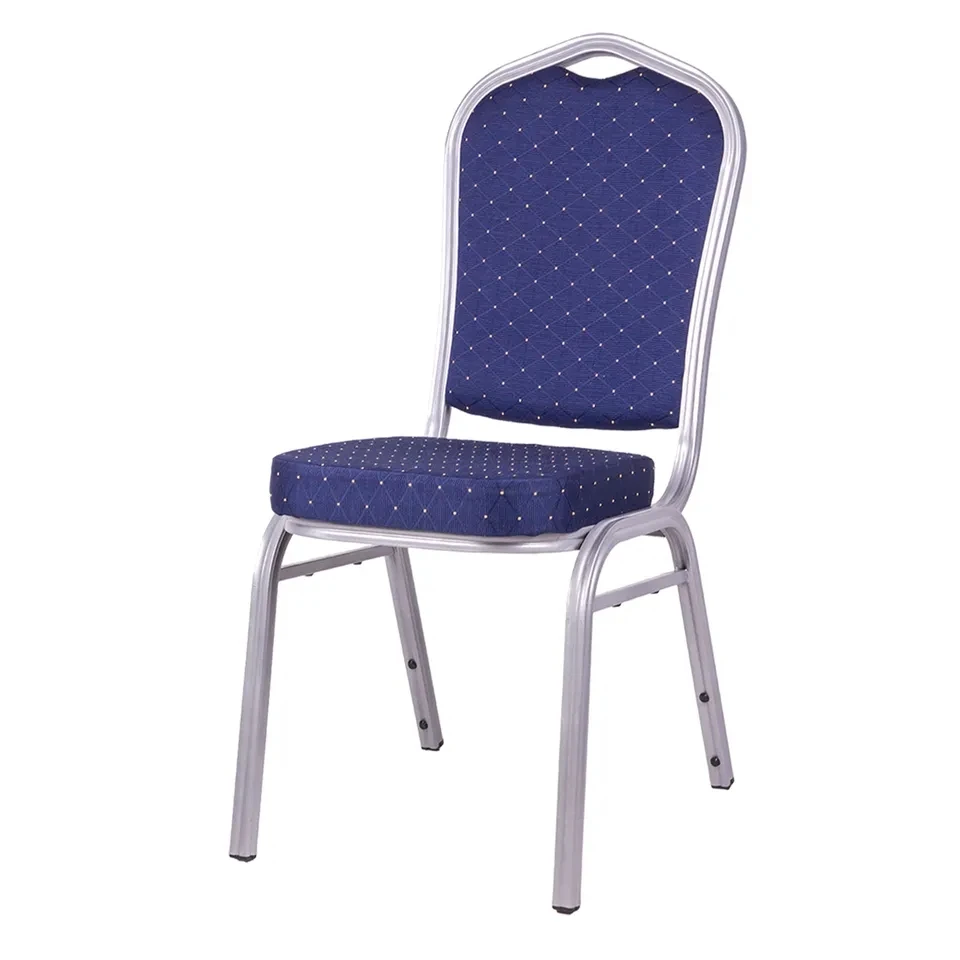 Hot Sale Upholestered Back and Seat Event Church Chairs Blue Fabric and Metal Frame Hotel Banquet Chair