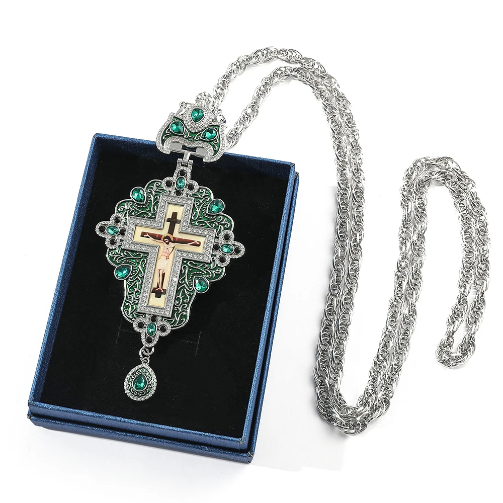High Quality Gold Plated Greek Orthodox Bishop Pectoral Cross Pendant with Box