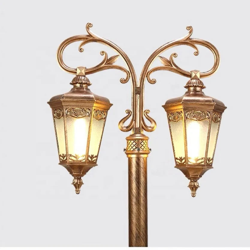 Outdoor double headed European style antique courtyard lights, decorative power supply road waterproof lamp posts