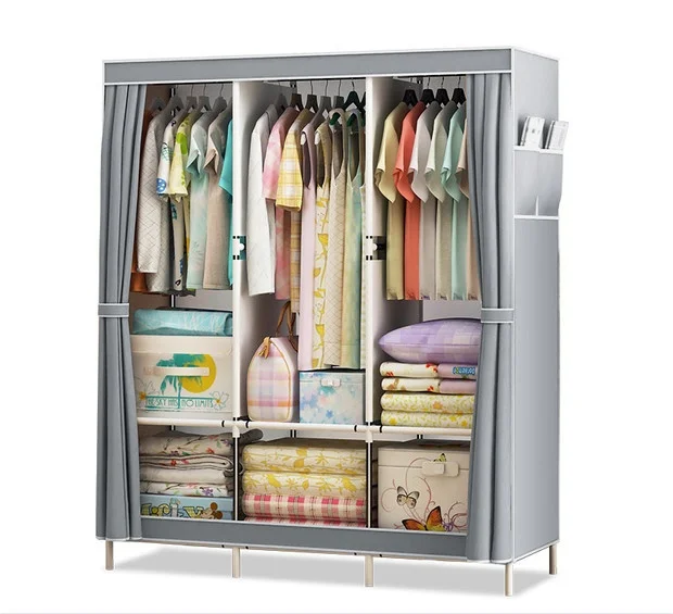 Simple wardrobe cloth cloth wardrobe steel pipe reinforced steel frame wardrobe large single folding storage dust