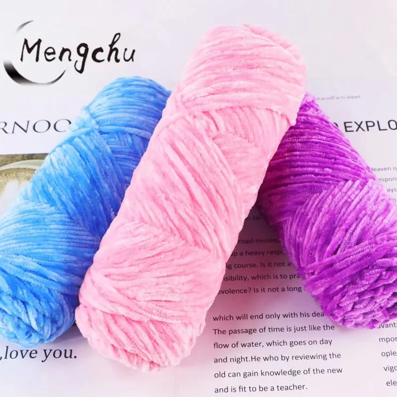 
wholesale hand knitting dying bulky soft 100% polyester puffy fluffy chenille yarn colorful crochet baby strip polyester 