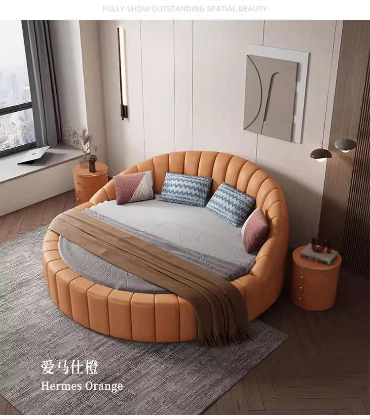 Modern Minimalist Luxury Leather Bed Double Queen Size for Master Bedroom for Home Hotel Wood Frame Elegant Wedding Bed Couples