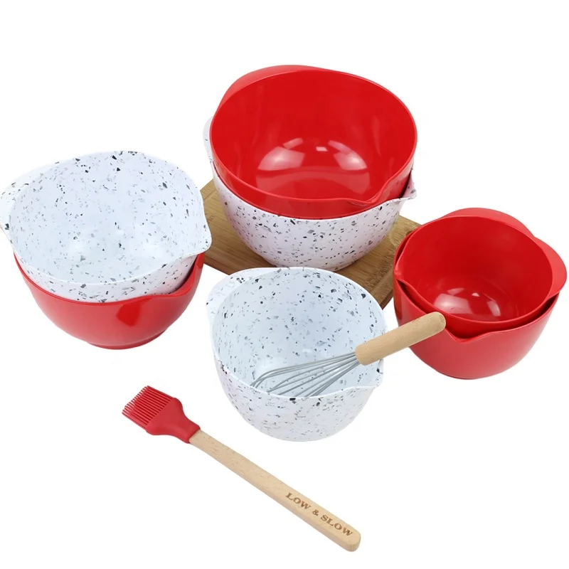 Custom Set of 3 Large Cake Salad Mixing Bowl Set Melamine Sauce Bowl with Pour Spout Handle