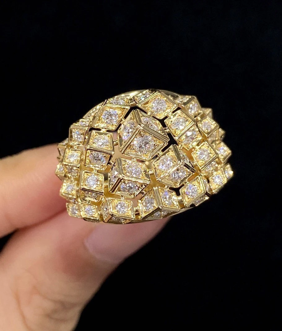 18K Gold Luxury Design Shining Diamond lab grown diamonds cuban stone setting roast ring