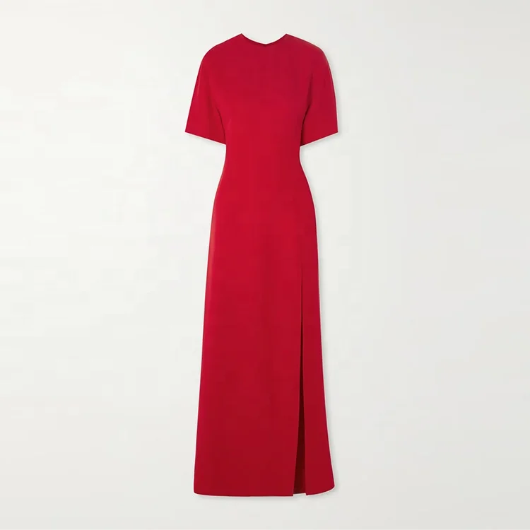 Clothing manufacturer custom spring summer crew neck short sleeve elegant casual women midi red dress