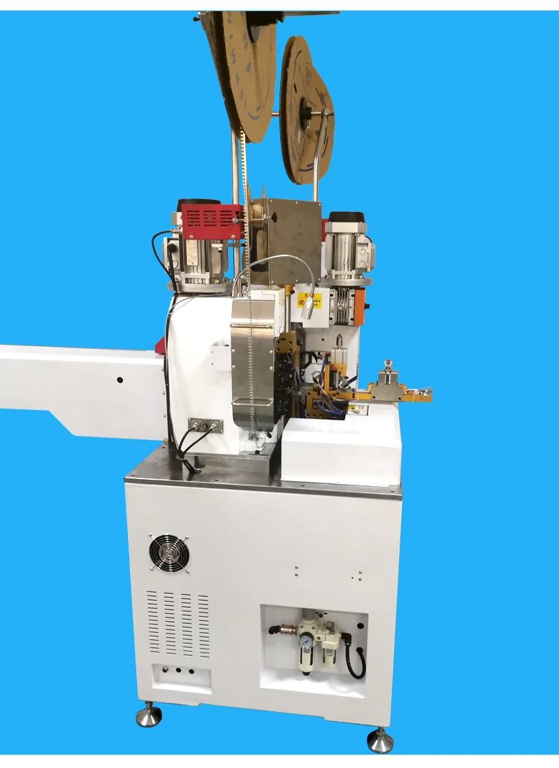 Automatic flat ribbon cable wire cutting stripping double head crimping machine