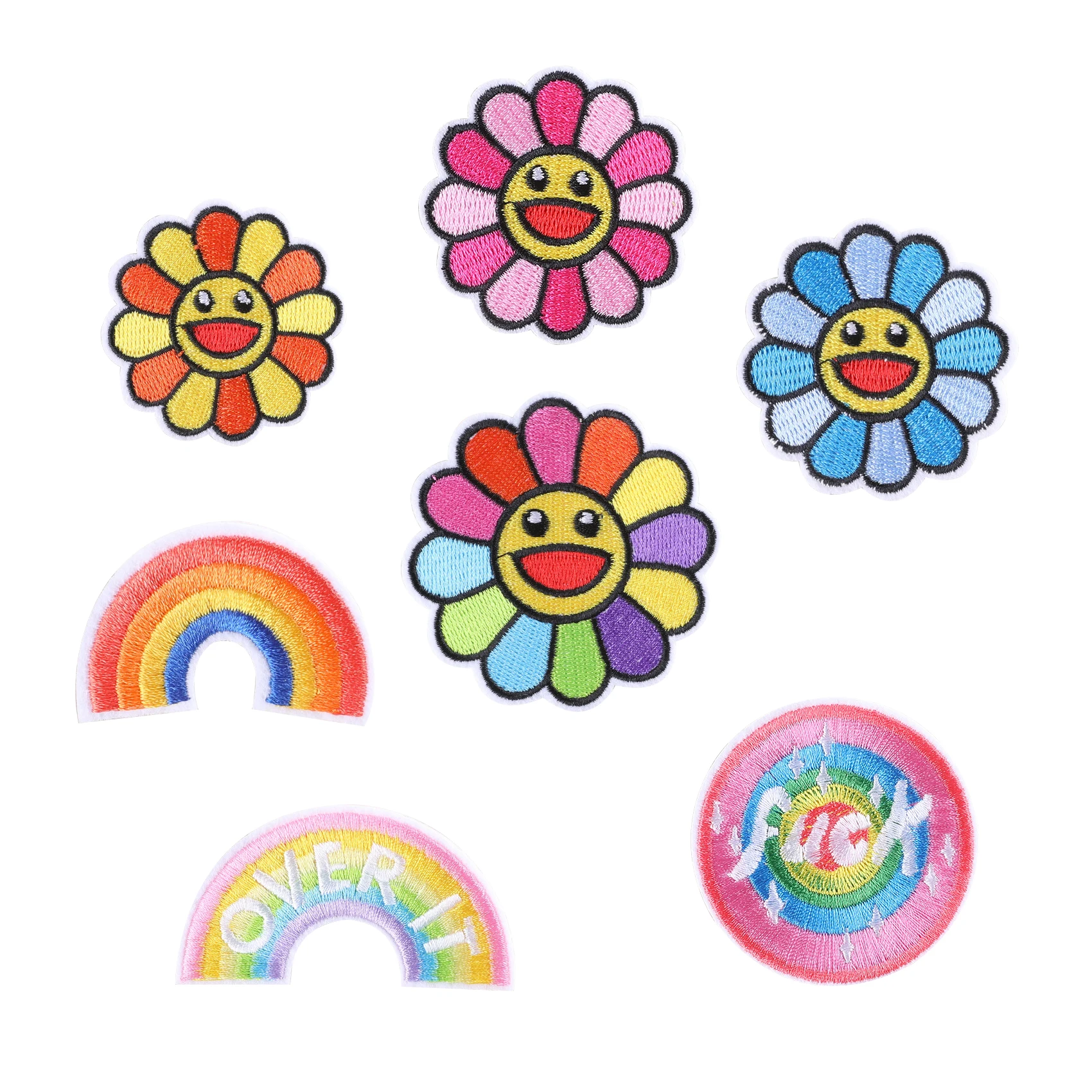 Rainbow Smile Sun Flower Sunflower Iron On Embroidery Appliques Sun Flower Patches