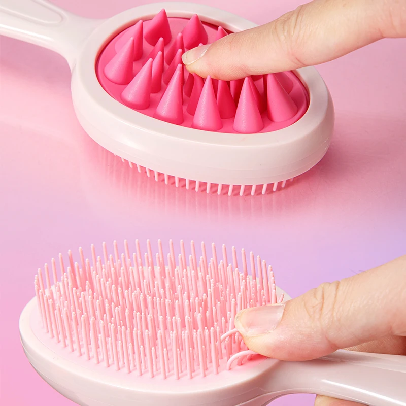 Handheld Double-Sided Shampoo Brush Hair Massager Scalp Silicon Hair Cleaning Brush Massage Hairbrush Custom Logo for Spa
