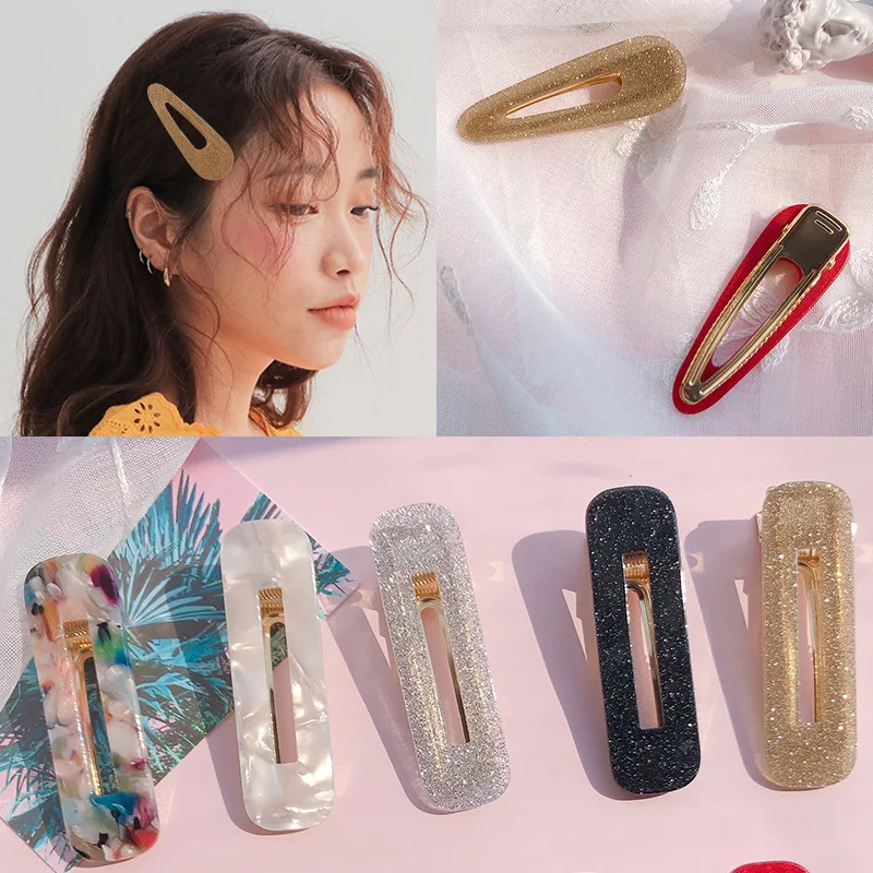 Korean shiny acetate acrylic hair clips accessories for women girls fancy checkerboard bobby hair pins clip