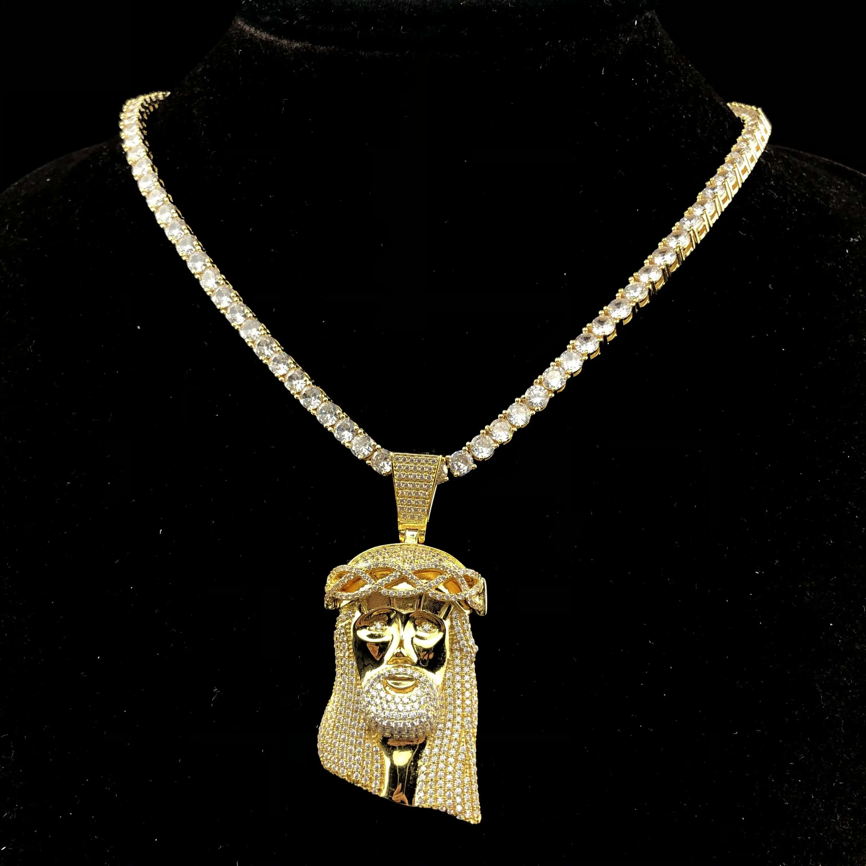 Vintage avatar pendant full of zircon, tall pendant accessory, Jesus pendant