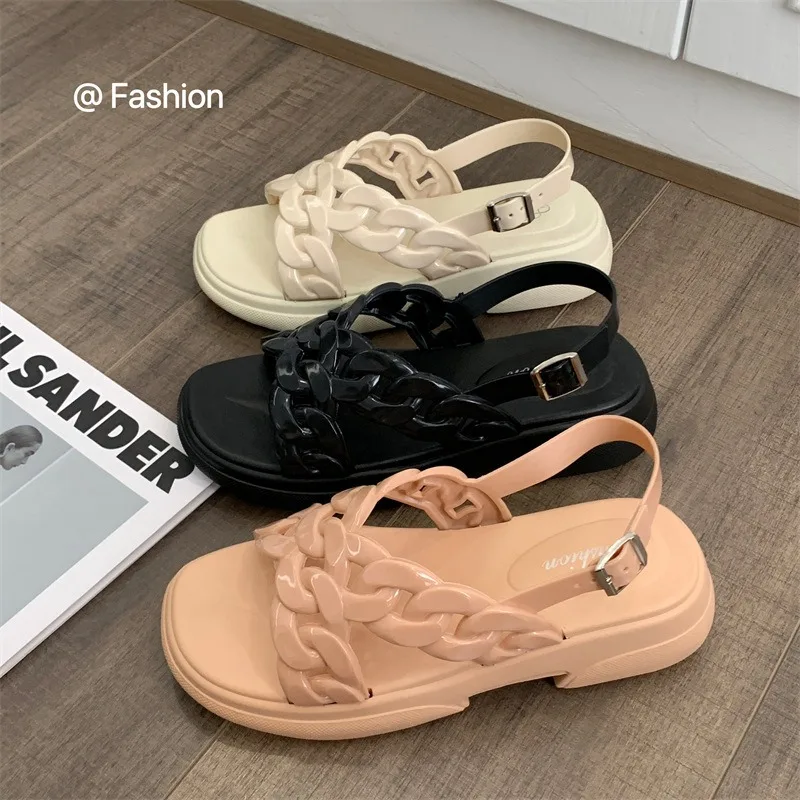 Casual Chain thick sole foreign trade solid color new outdoor platform sandals for women and ladies