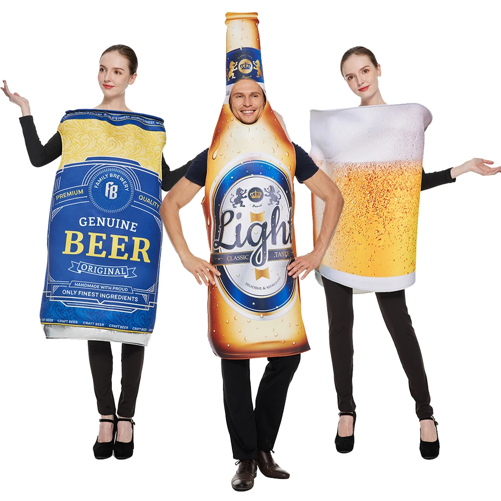 Funny Adult Beer Costume Unisex sponge Whisky Rum Bottle Beer Bottle Can Jumpsuits Halloween Costumes Beer Festival