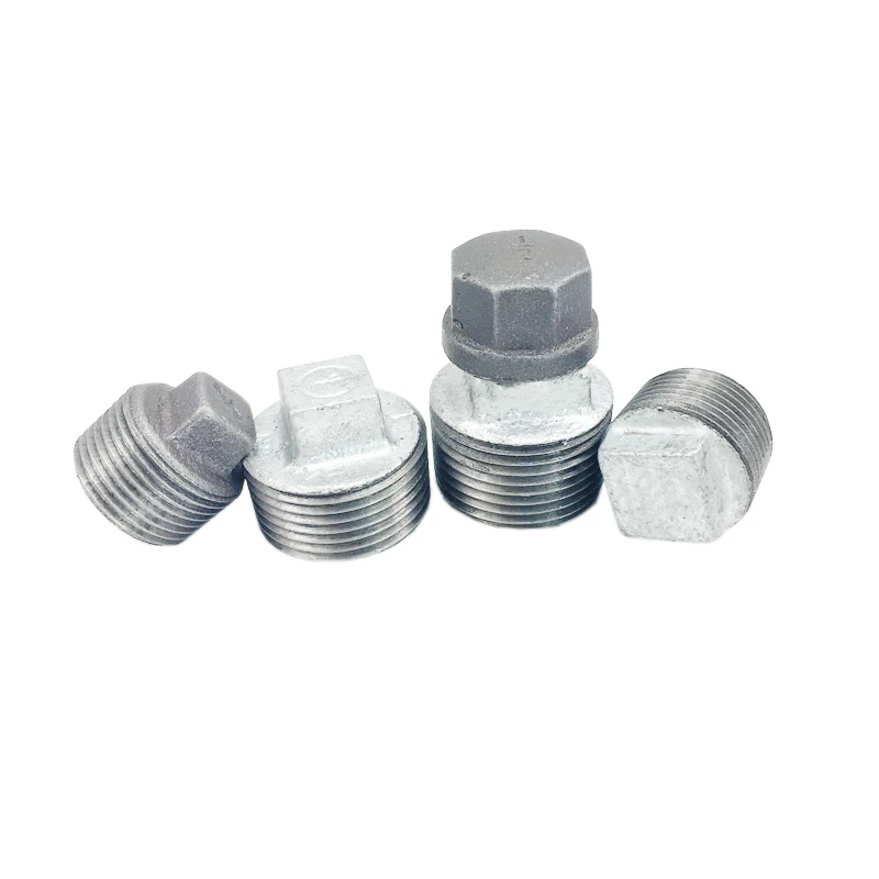 NPT thread  pipe fitting hot dip galvanized  malleable iron asni pipe plugs forged fittings hex/round plug