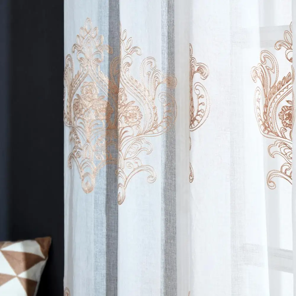 2018 Hot Style Door Embroidered Window Curtain Continuous Sheer Curtain Fabric Linen Sheer Curtains Best Selling Customized