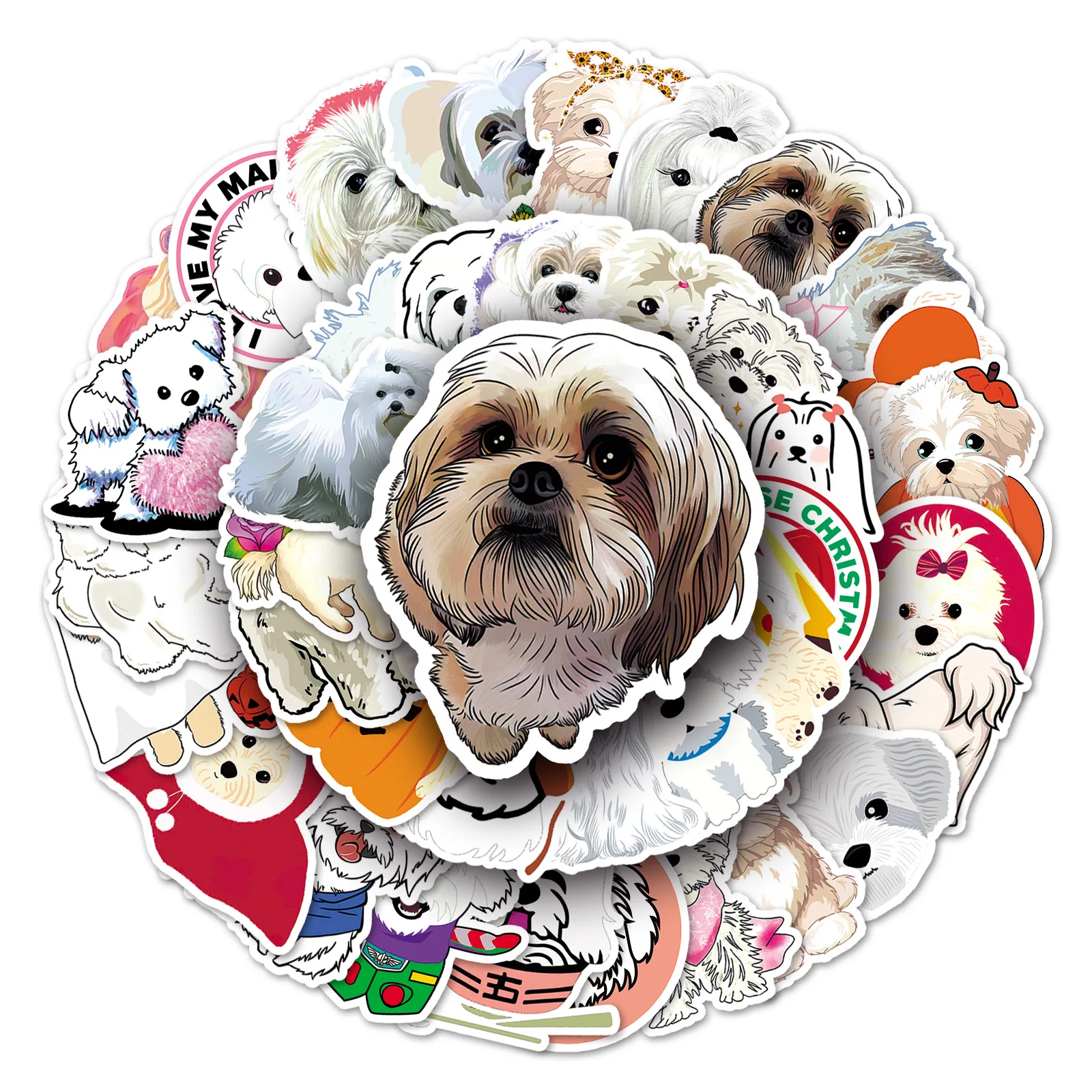 Cute Maltese Dog Stickers 50Pcs Puppy Vinyl Stickers for Kids Girls Teens Kawaii Pet Dogs Decoration Skateboard Guitar Sticker