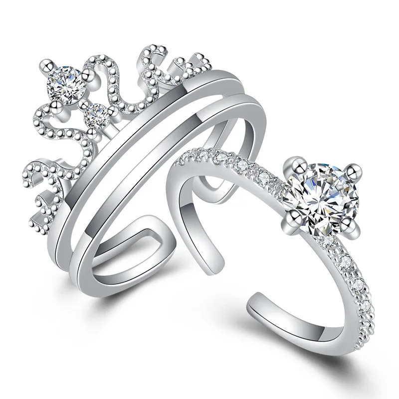 Two pieces detachable princess crown ring Korean fashion two in one combination finger ring