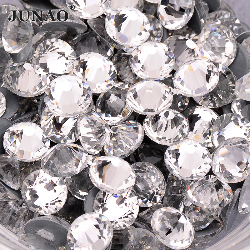 JUNAO Factory Wholesale SS3-SS34 Clear Color Flat Back Crystal Strass Hotfix Glass Rhinestone For Dress Decoration