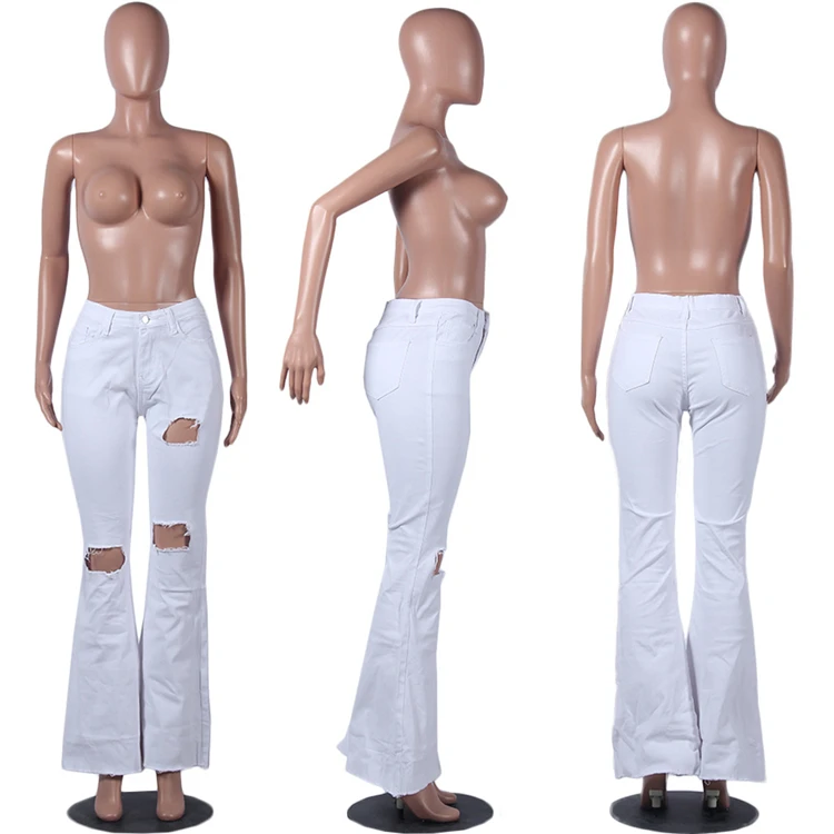 Neyaolk Wholesale Casual Sexy Women Pants High Waist Wash Wide Leg Hole Jeans
