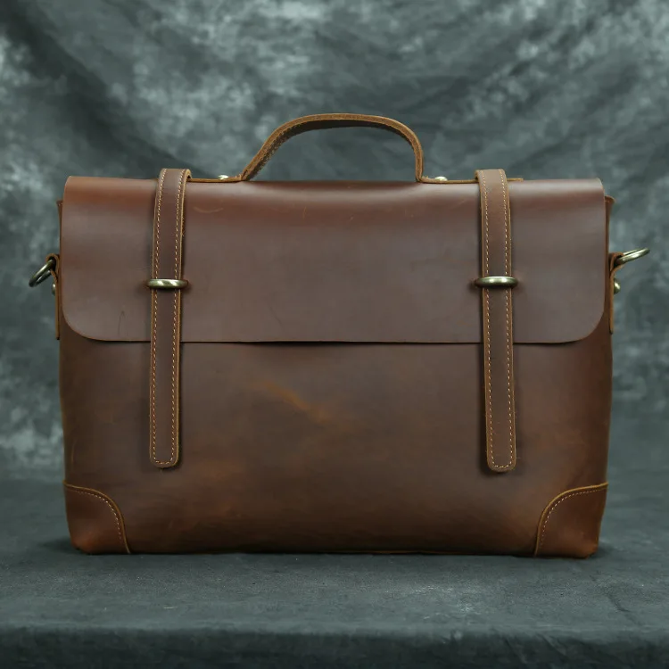 Handmade Top Pu Leather Laptop Crossbody Briefcase New Design Fashionable Casual 14-Inch Business Handbag for Men