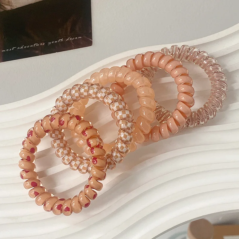 5 Pcs/Set Telephone Wire Hair Ties Colorful Plastic Spiral Hair Ties Elastic Hair Bands