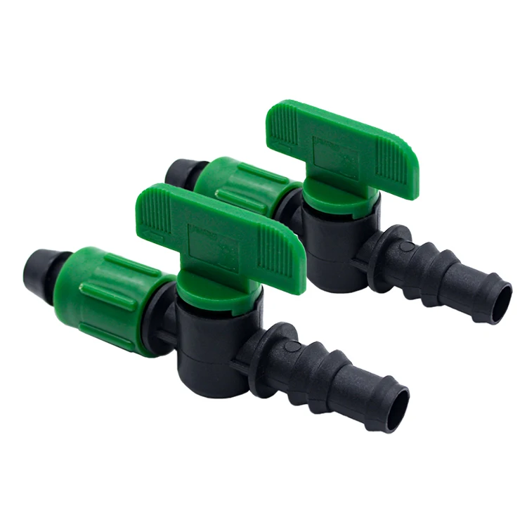 Plastic Drip Irrigation Mini Ball Valve Barb Valve with Rubber Drip Tape Connector  Fttings