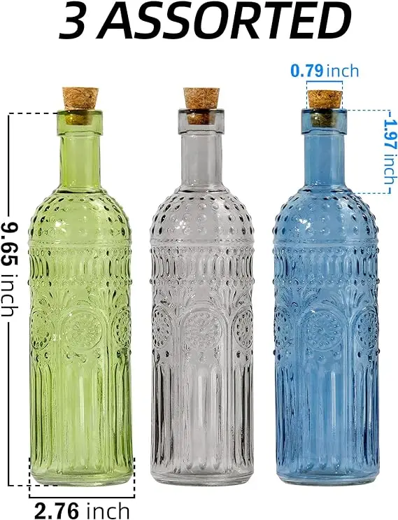 Vase Decorative Glass Vases Embossed Colored Glass Bottles Large Wine Bottle Size  Garden Decor Bottle Trees