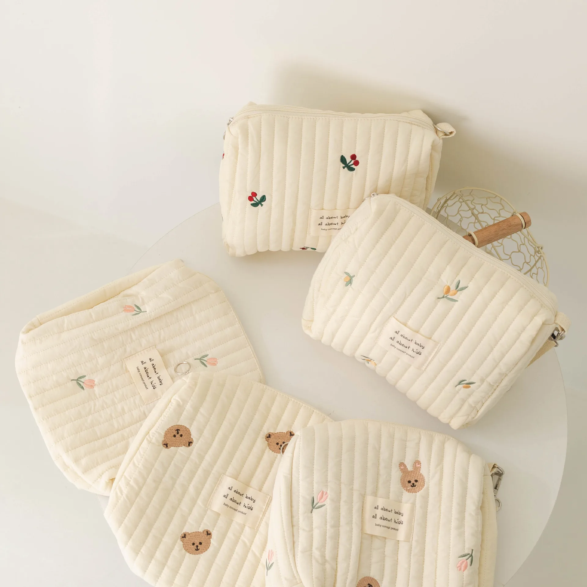 Korean Style New Zipper Embroidery Cotton Mommy Bag Baby