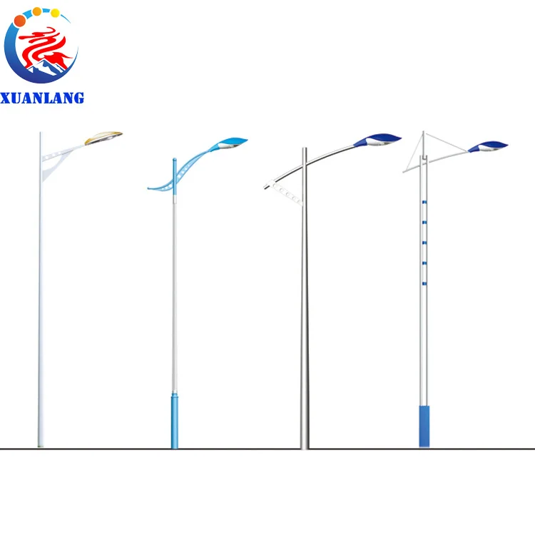 China Factory Custom Galvanized 8 - 12M Single Arm Road Pole Parts Galvanized Street Light Pole