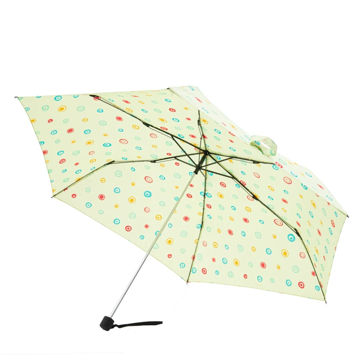 Mini 19 inch 7 Ribs Custom with Logo Printing Little Size Light Green Umbrella with Flower Prints 3 Folding Sun Umbrella