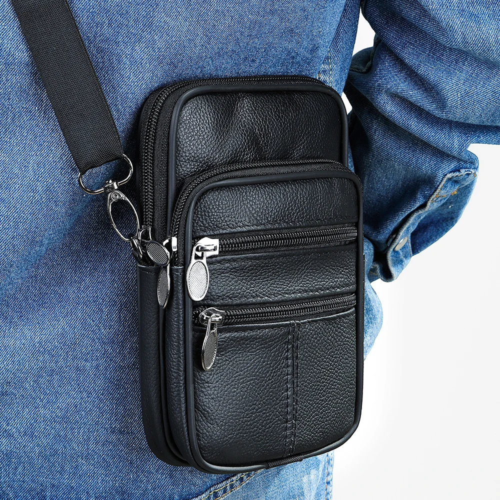 MARRANT Men Fanny Pack Cell Phone Purse Leather Belt Waist Pouch Genuine Leather Crossbody Satchel Bag Small Shoulder Bag Men