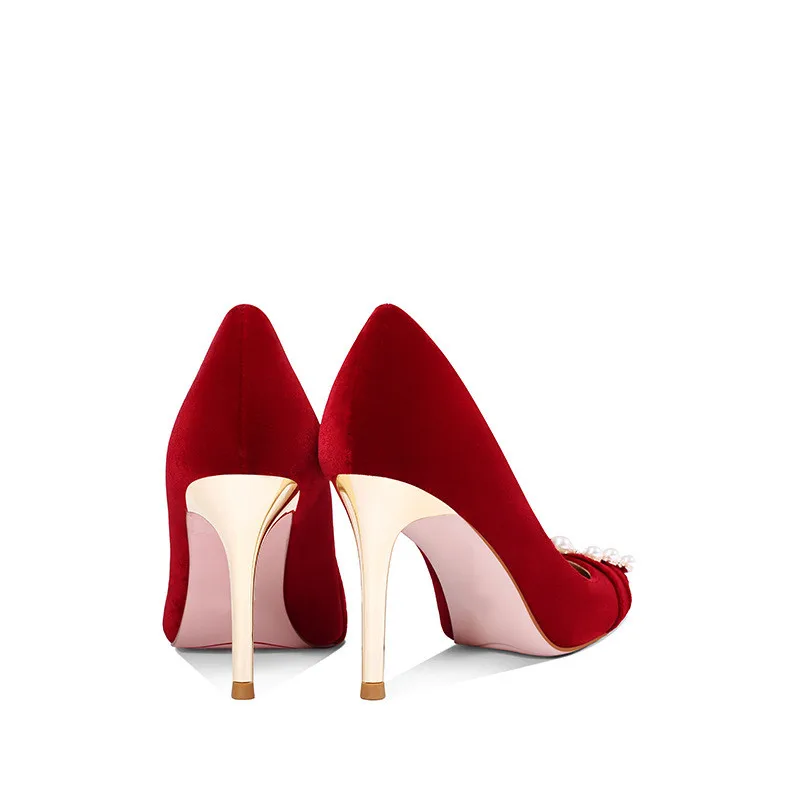 2024 Bridal Stiletto Wedding Shoes New Crystal Pearl Rhinestone High Heel Fairy Style Sandal Summer Insole Material Rubber PU
