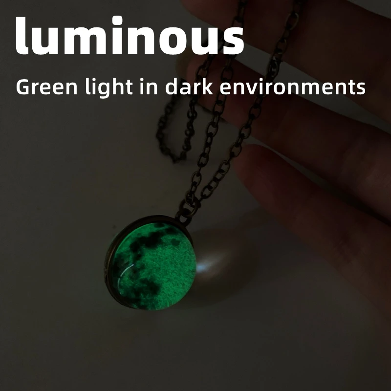 Wholesale Luminous Planets Nebula Outer Space Glass Ball Pendant Silver Metal Chain Jewelry Women Necklace