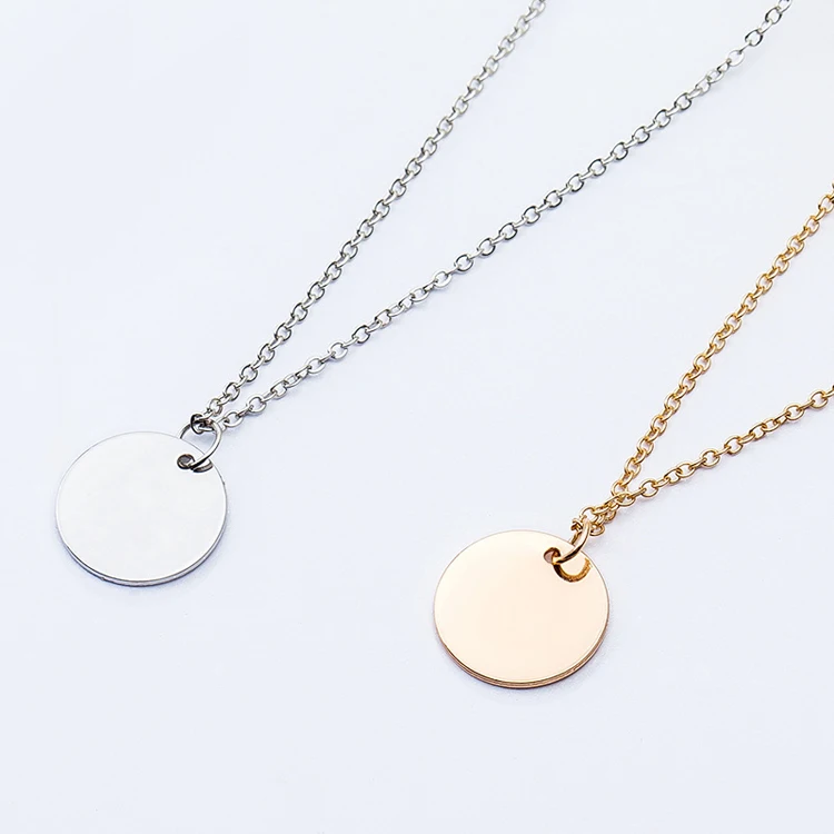 minimalist gold plated 925 sterling silver blank customized engrave letter coin necklace